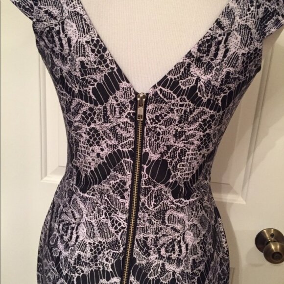 ALEXIA ADMOR DRESS STRETCH SHEATH BLACK WHITE LACE PRINT SIZE XS - Picture 7 of 8